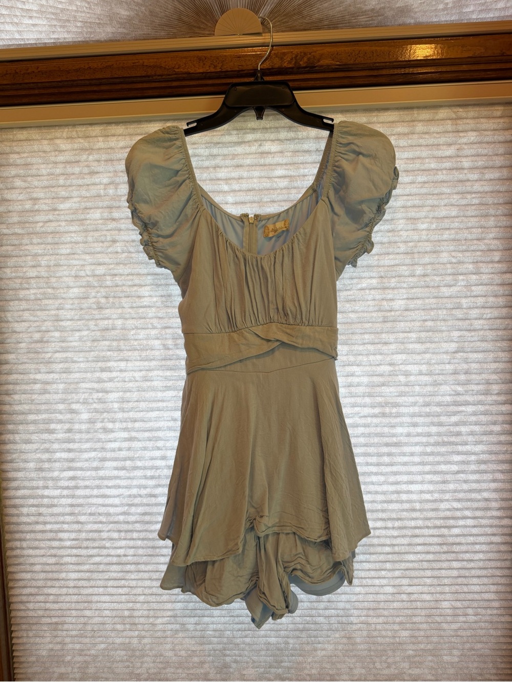 Women's Light Blue Puff-Sleeve Peplum Romper